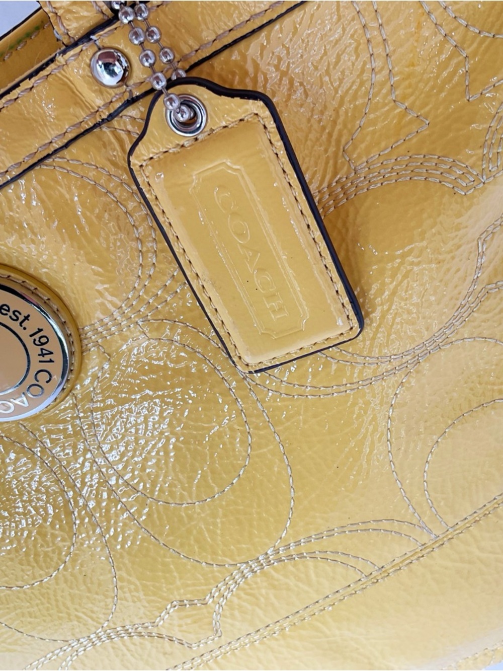Coach 2012 Signature Patent Leather Tote in Canary Yellow (Flaws) - Picture 7 of 15